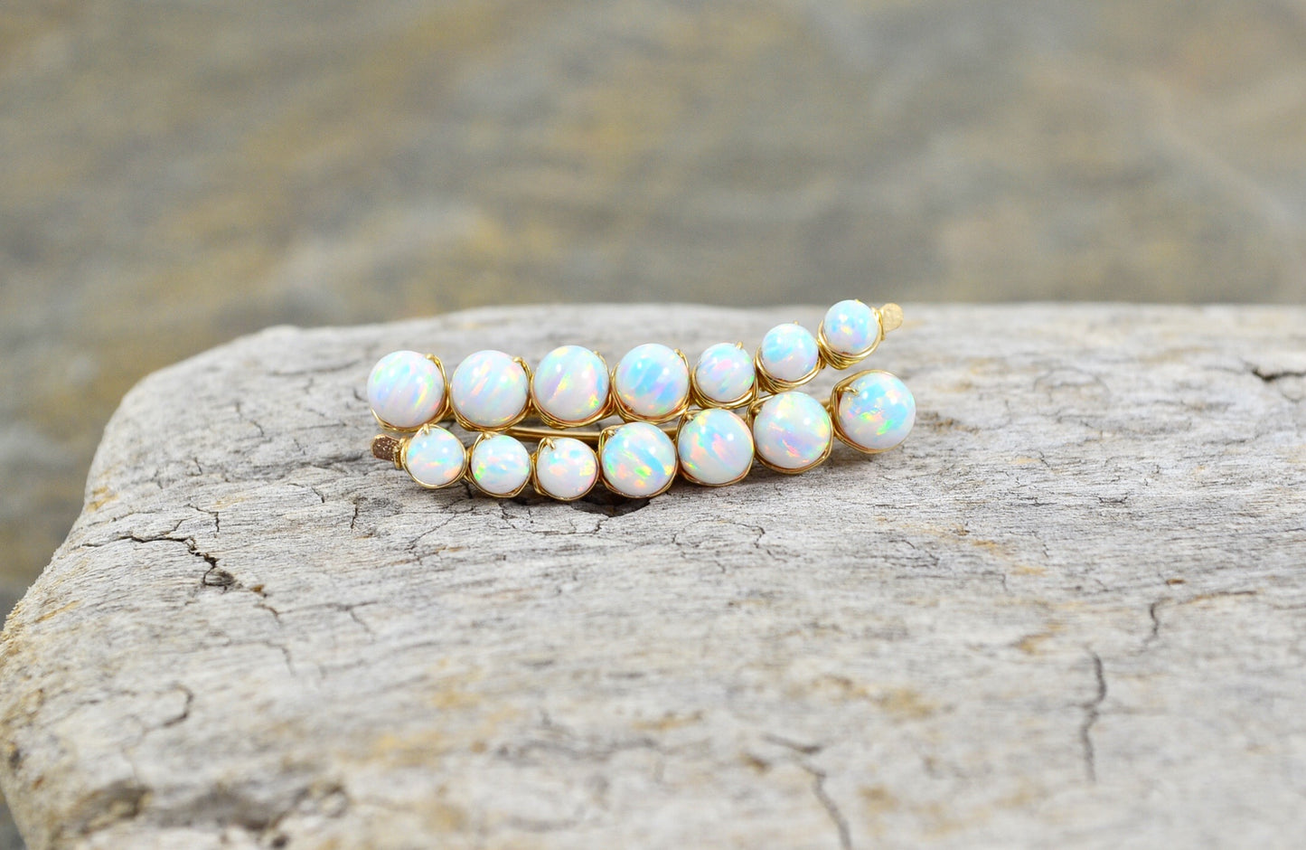 White Opal Ear Climbers, in Sterling Silver or 14k Gold Filled