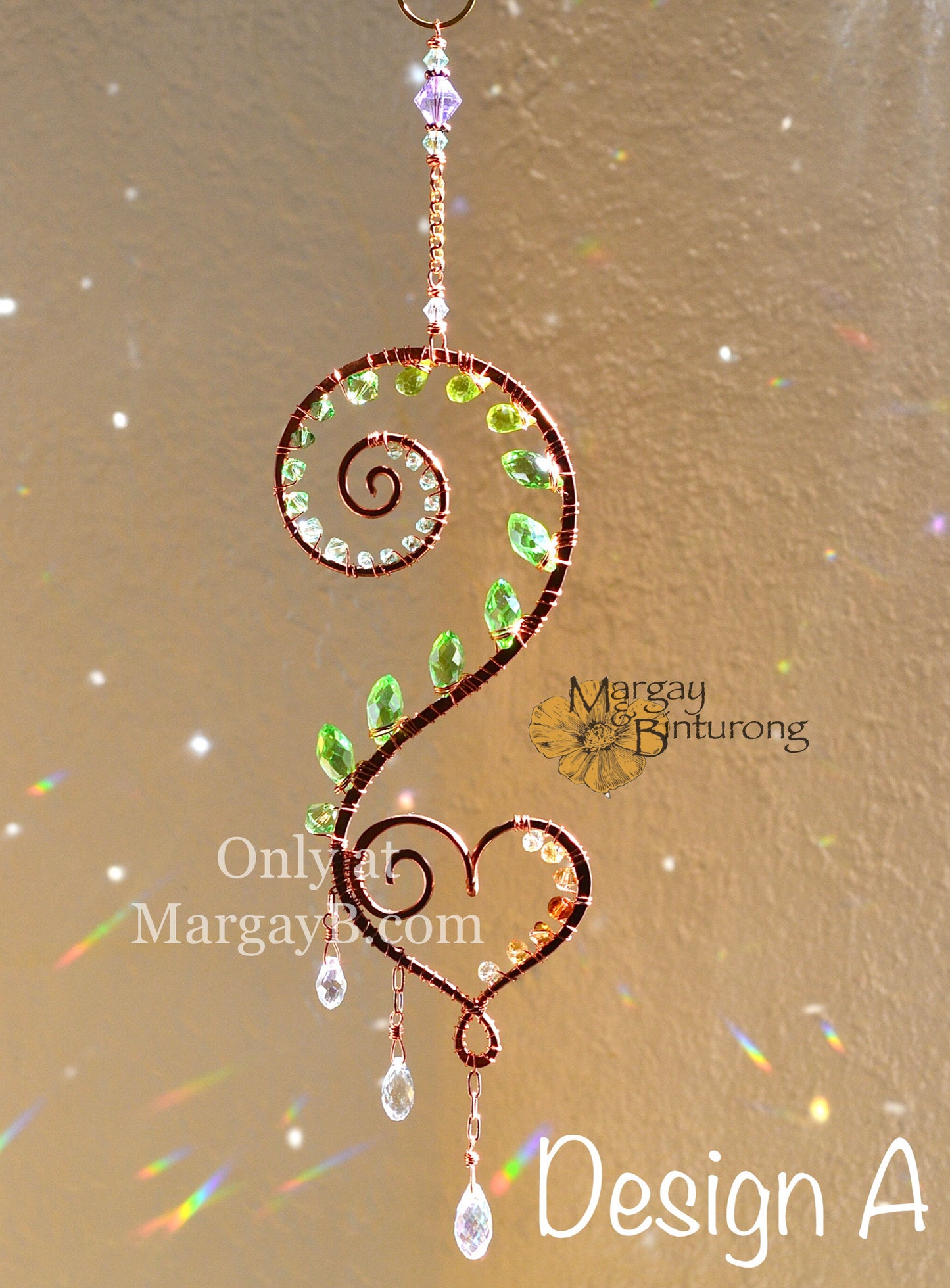 Handmade Curling Fern Mini Suncatcher Featuring Wire-Wrapped Crystal Prisms