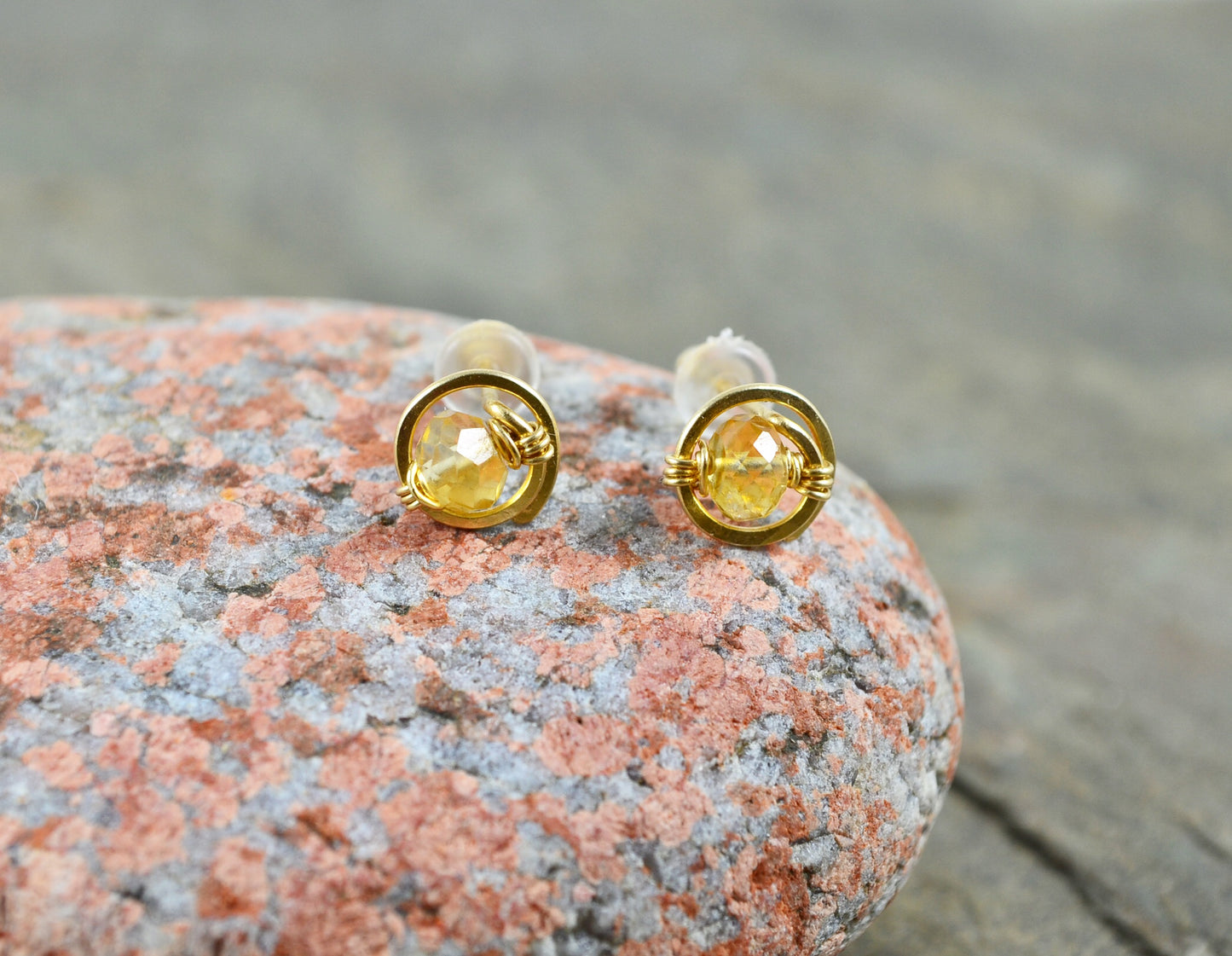 Citrine Gemstone Stud earrings in Sterling Silver or 14k Gold Filled