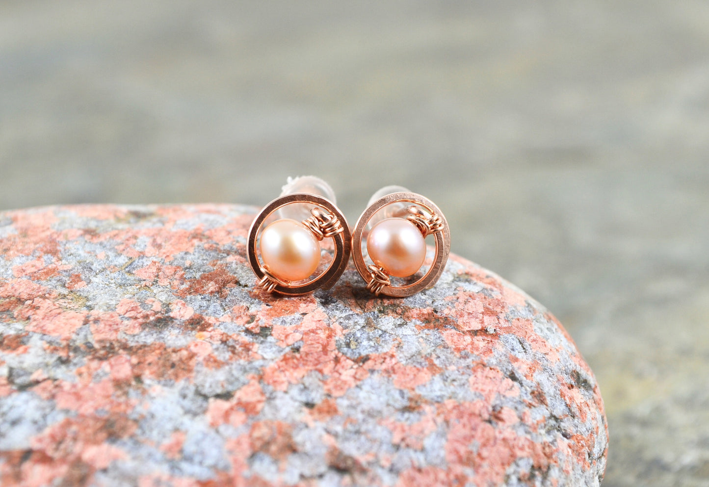 Peach Pearl Stud earrings in Sterling Silver or 14k Gold Filled
