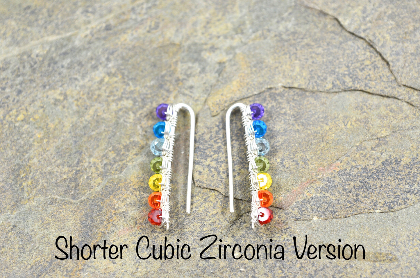 Rainbow Gemstone Ear Climbers in Sterling Silver or 14k Gold Fill, cubic zirconia pride lgbtq earrings