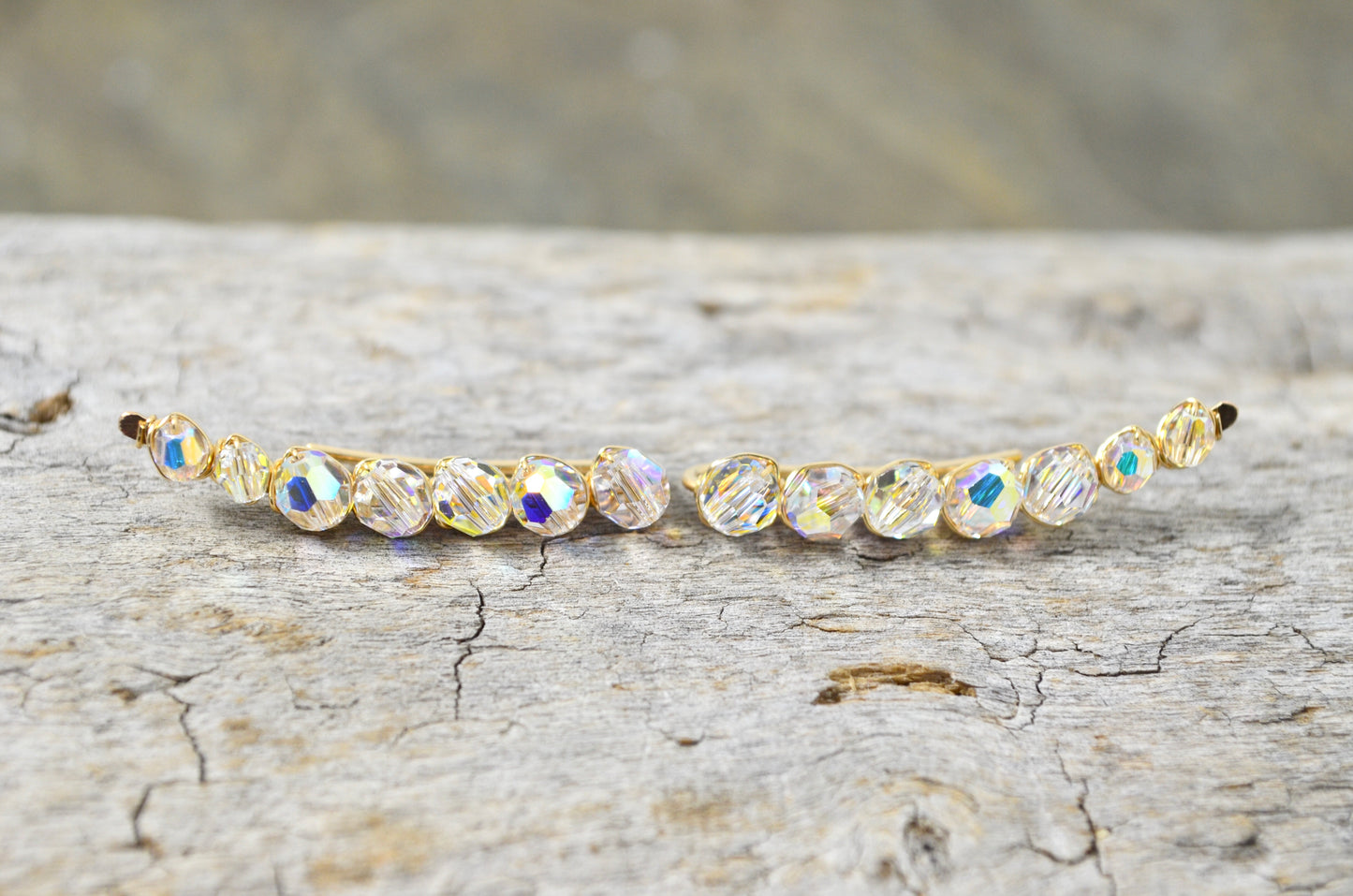 Rainbow Clear Crystal Ear Climbers in Sterling Silver or 14k Gold Fill, Crystal prism ear crawler earrings