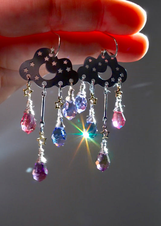 Sunset Ombré Rain Cloud earrings~ Stainless Steel, Sterling Silver, and Brass