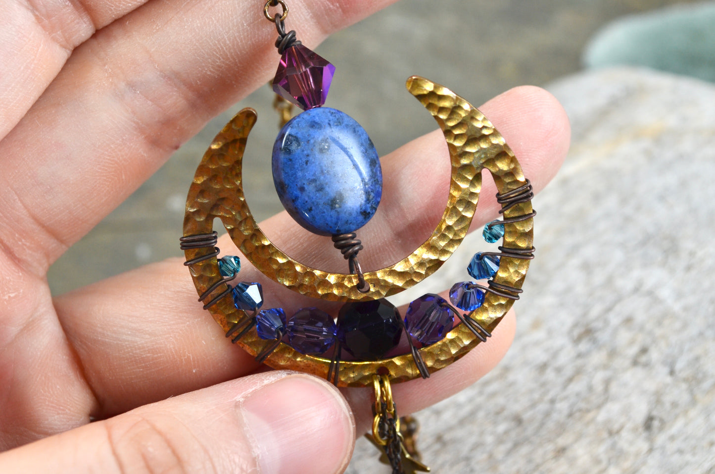 Sun Moon and Stars Rearview Mirror Car Charm, dark witchy decor Crystal prism car accessories