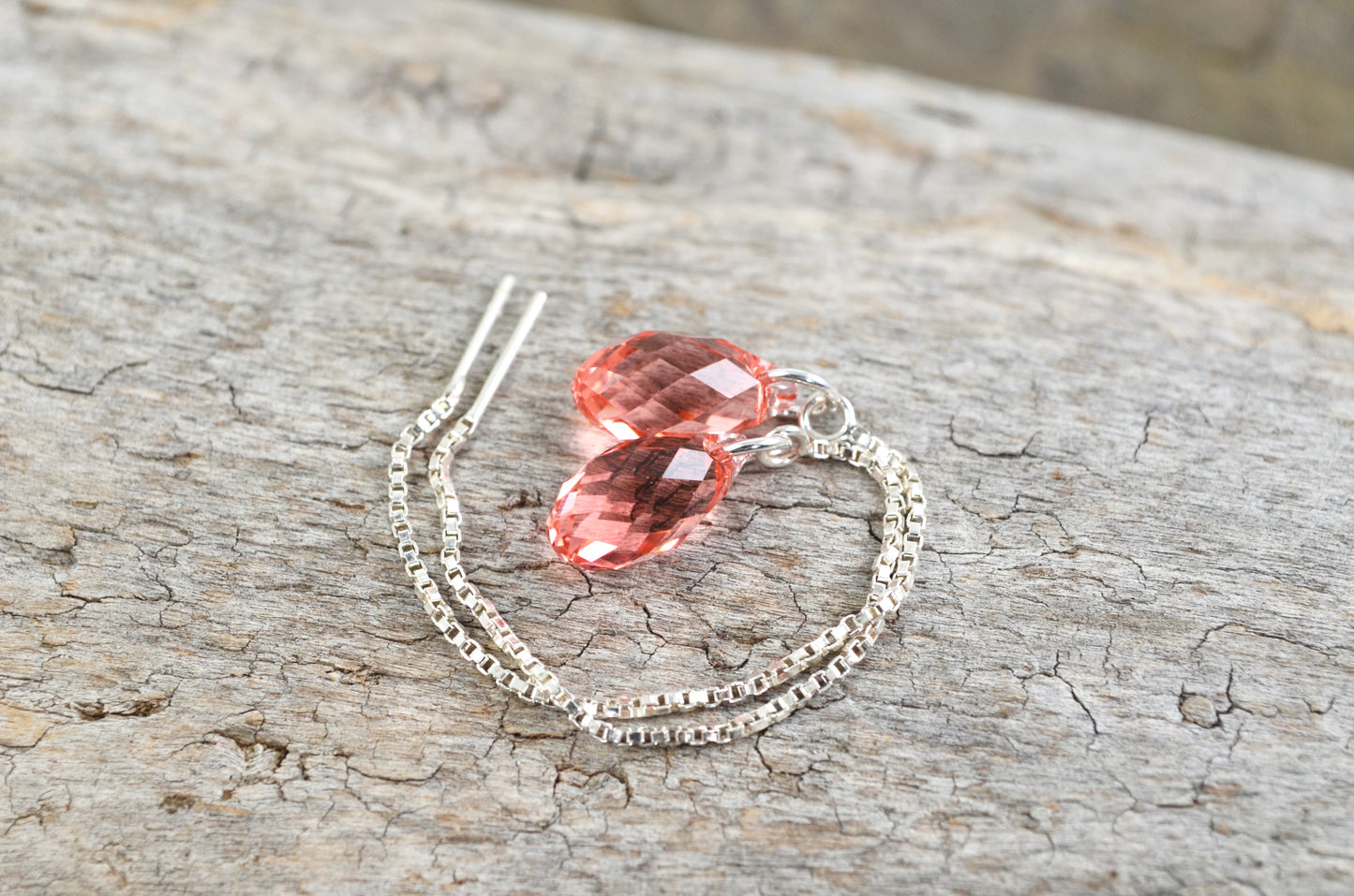 Long Crystal Ear Threaders in Sterling Silver or 14k Gold Filled; Choose your color