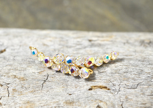 Rainbow Clear Crystal Ear Climbers in Sterling Silver or 14k Gold Fill, Crystal prism ear crawler earrings