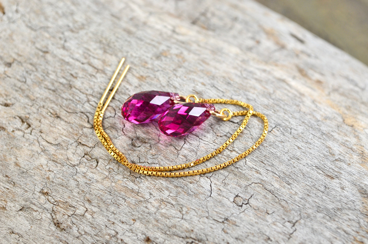 Long Crystal Ear Threaders in Sterling Silver or 14k Gold Filled; Choose your color
