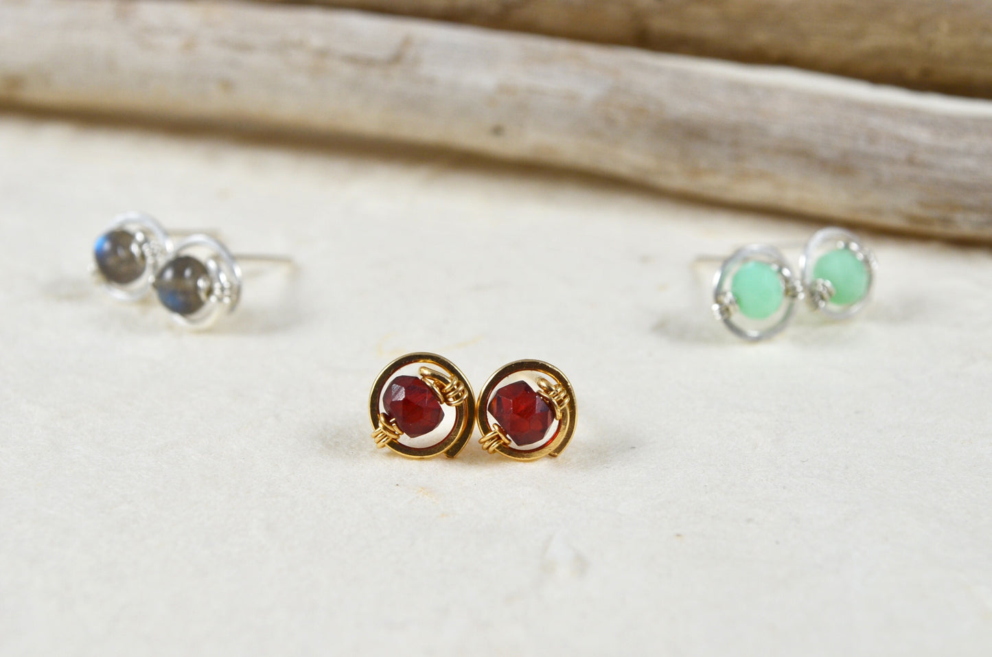 Garnet Gemstone Stud earrings in Sterling Silver or 14k Gold Filled