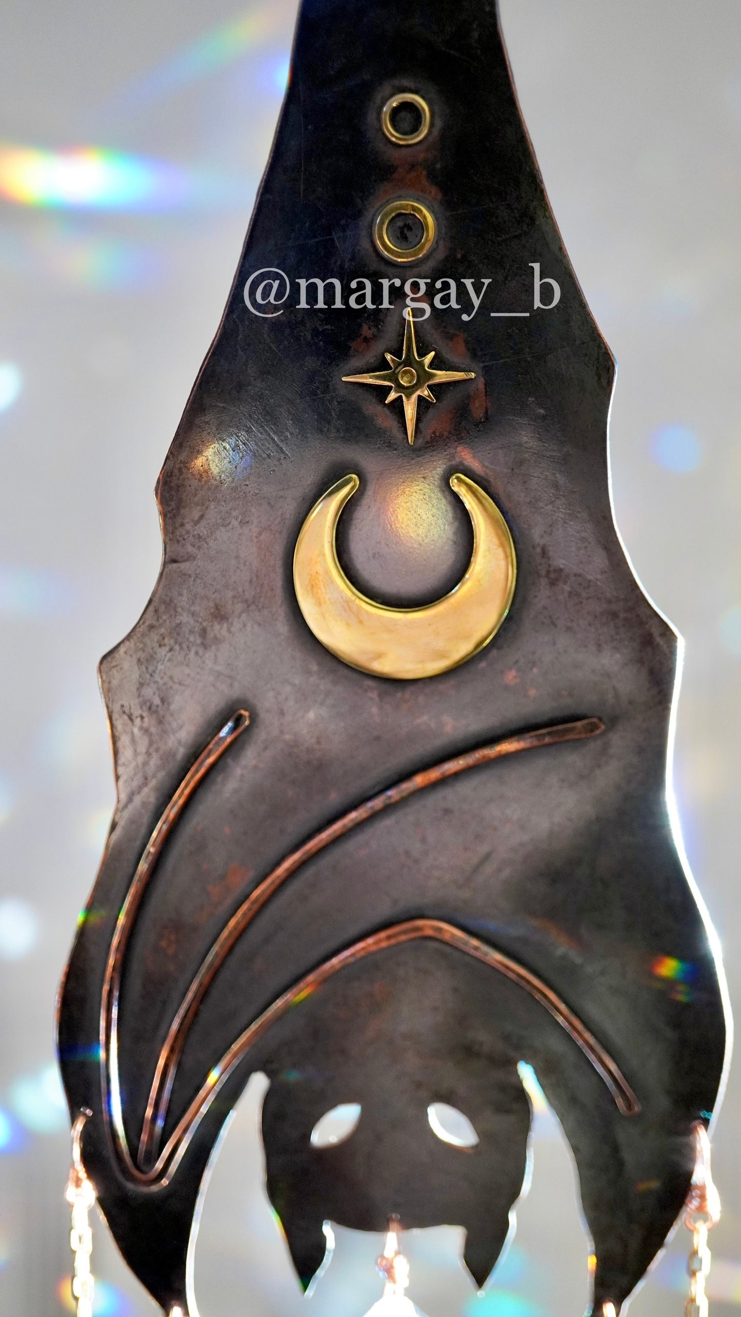 Nocturne~ Single Larger Hanging Bat ~ Copper Crystal Suncatcher, witchy Halloween celestial room decor rainbow maker{