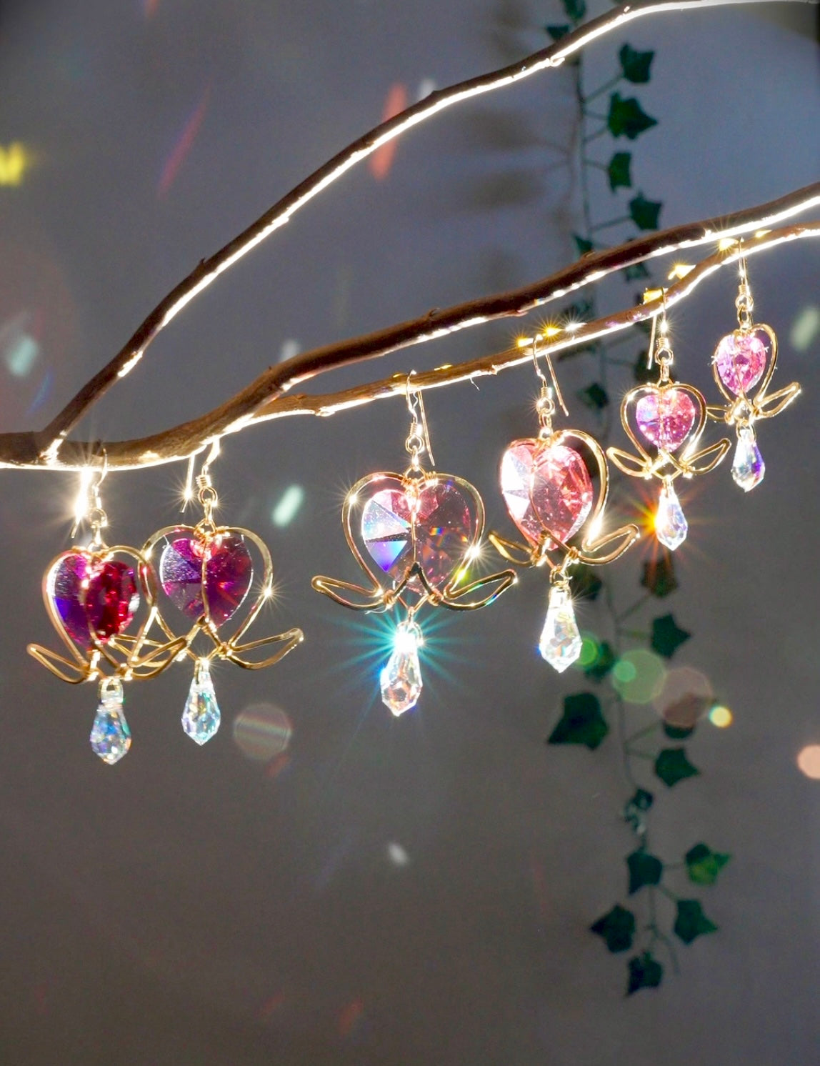 Preorder- Small Bleeding Heart Flower Earrings— Choose your Crystal Color