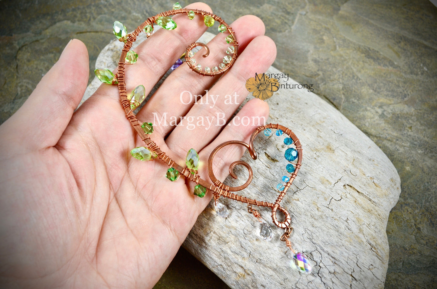 Handmade Curling Fern Mini Suncatcher Featuring Wire-Wrapped Crystal Prisms