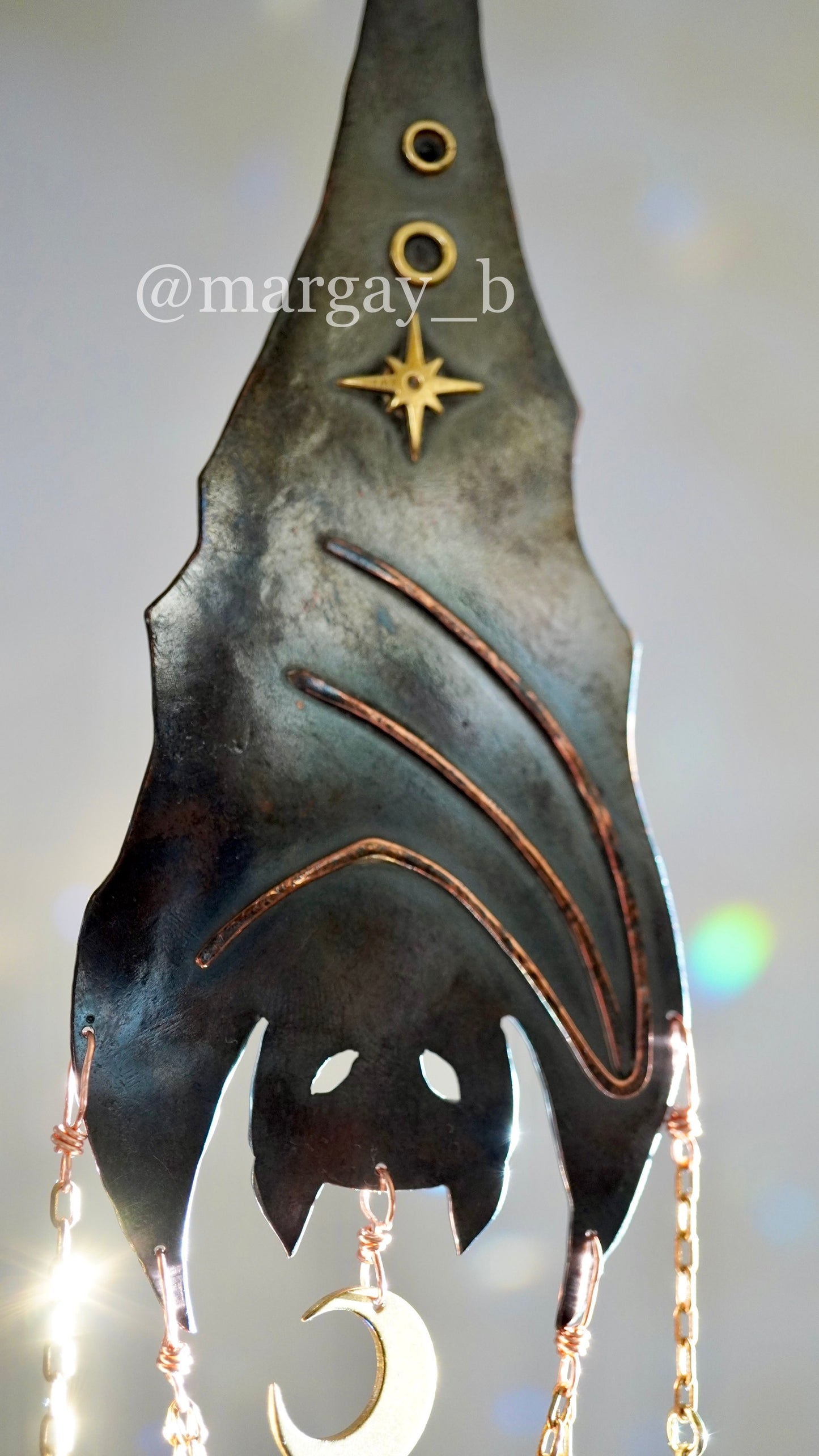 Nocturne~ Single Mini Hanging Bat ~ Copper Crystal Suncatcher, witchy Halloween celestial room decor rainbow maker