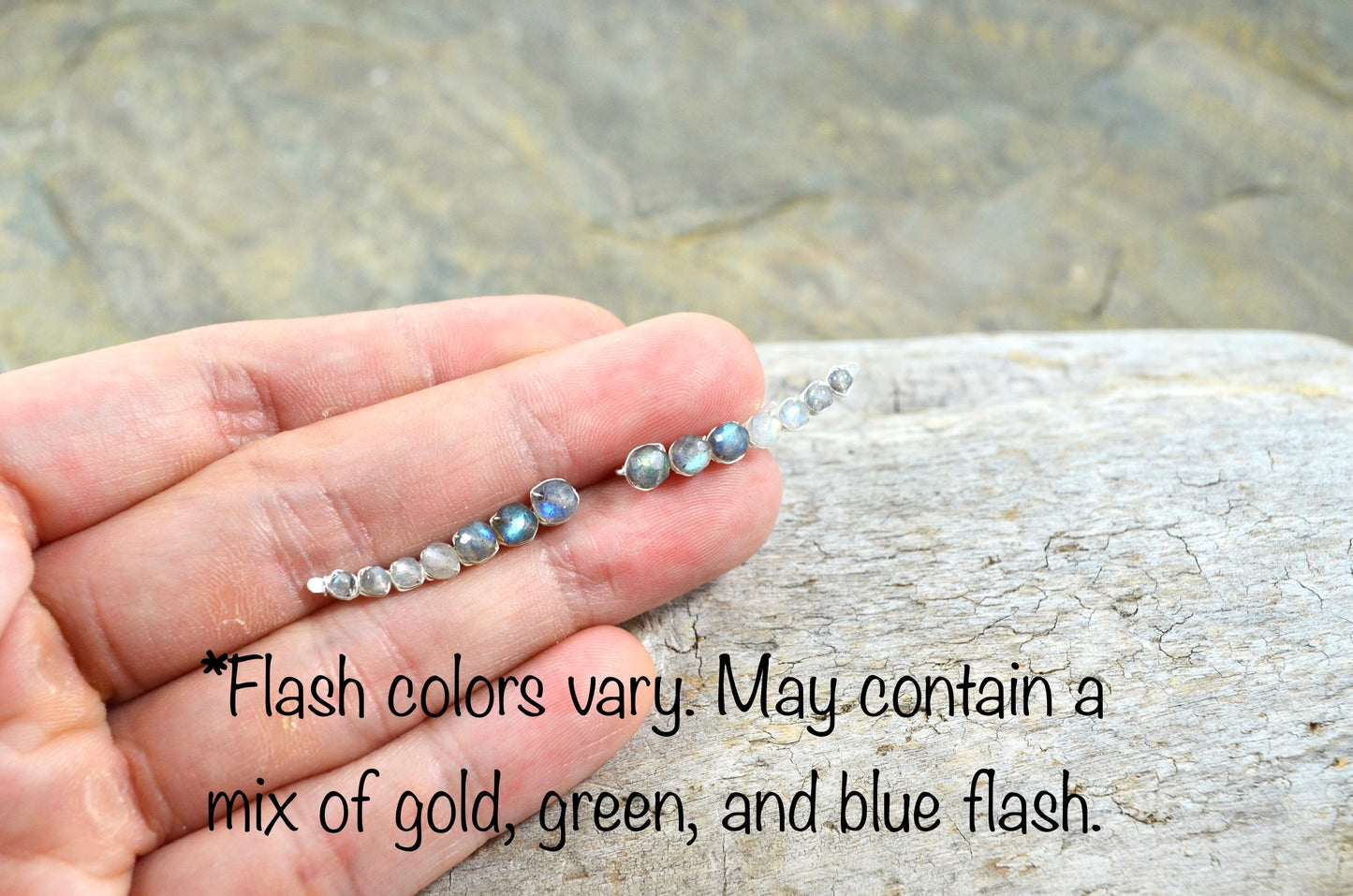 Labradorite Ear Climbers in Sterling Silver or 14k Gold Fill, gemstone earrings