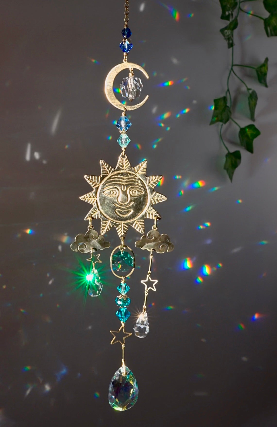 "Sunny Days" ~ Mini Suncatcher, boho witchy room decor made with Brass and Crystal Prisms
