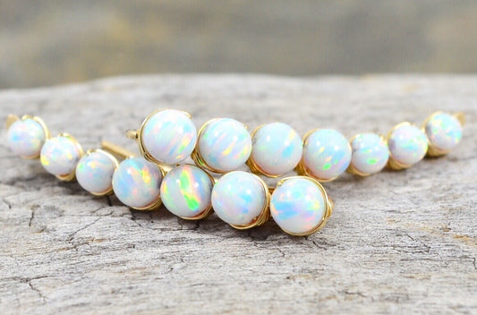 White Opal Ear Climbers, in Sterling Silver or 14k Gold Filled