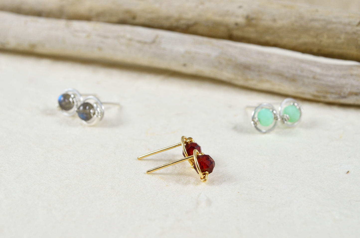 Garnet Gemstone Stud earrings in Sterling Silver or 14k Gold Filled