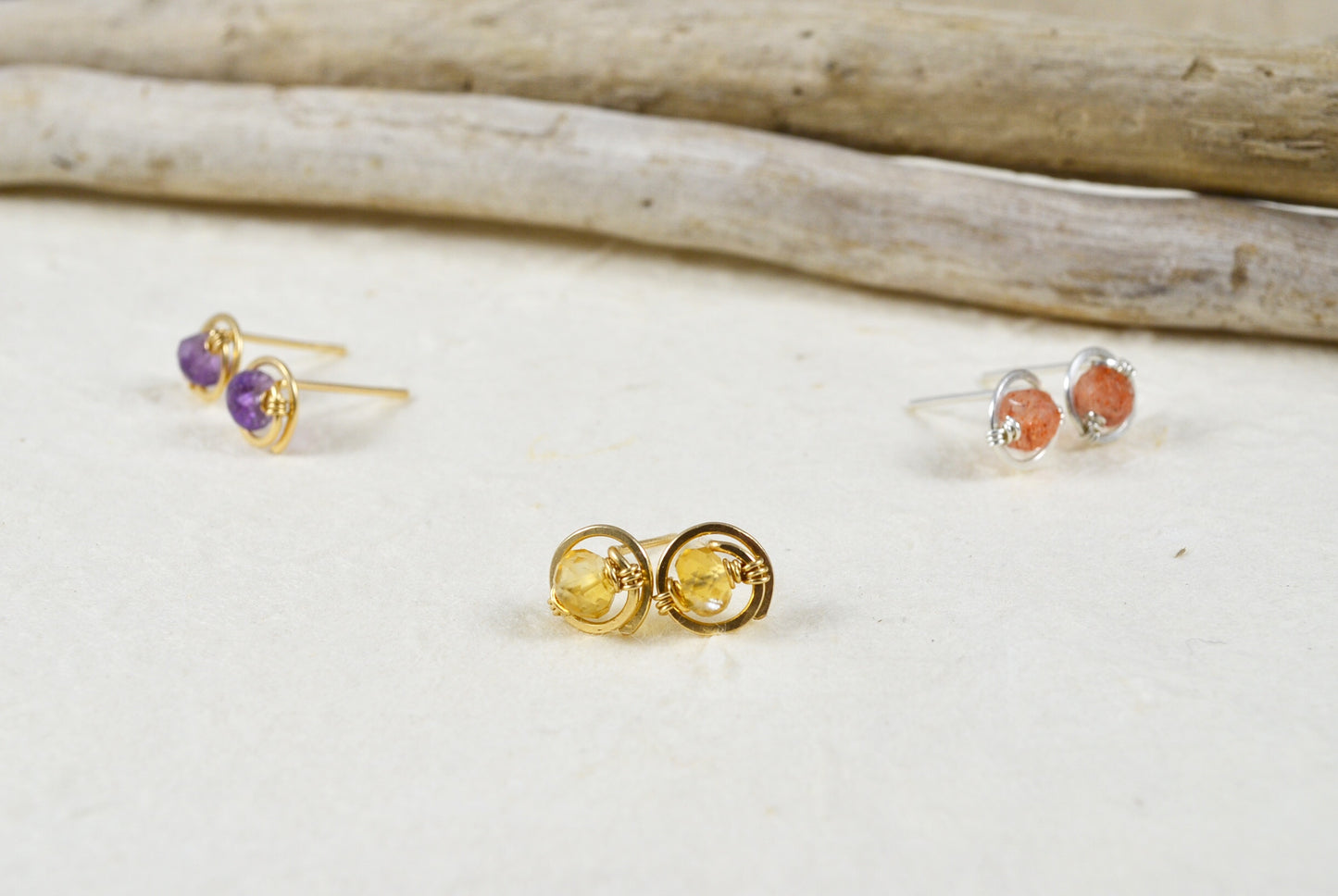 Citrine Gemstone Stud earrings in Sterling Silver or 14k Gold Filled