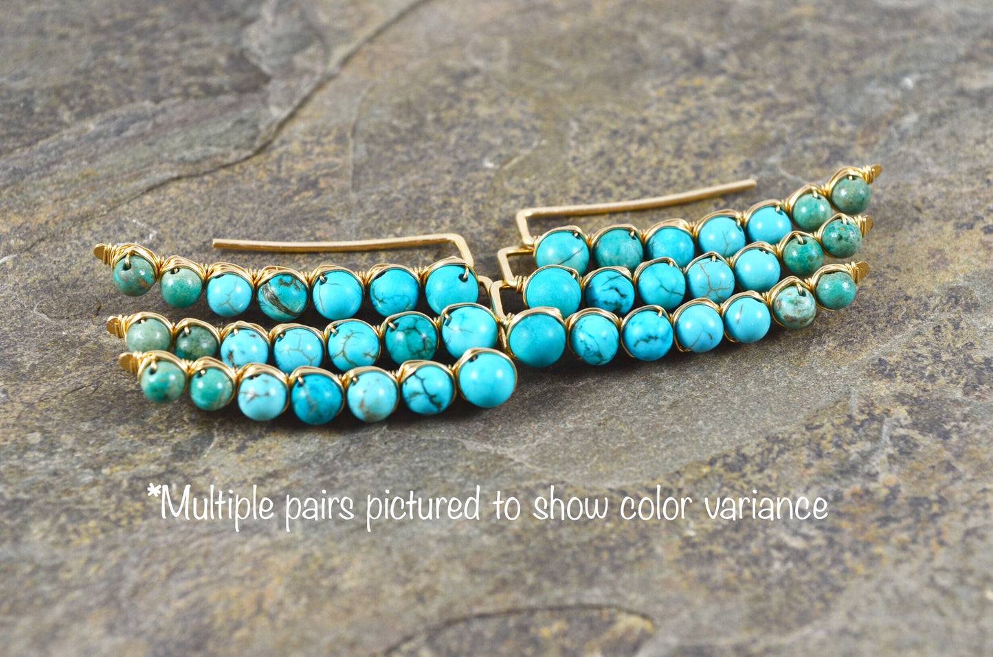 Turquoise Ear Climbers in Sterling Silver or 14k Gold Fill, December Birthstone gemstone earrings