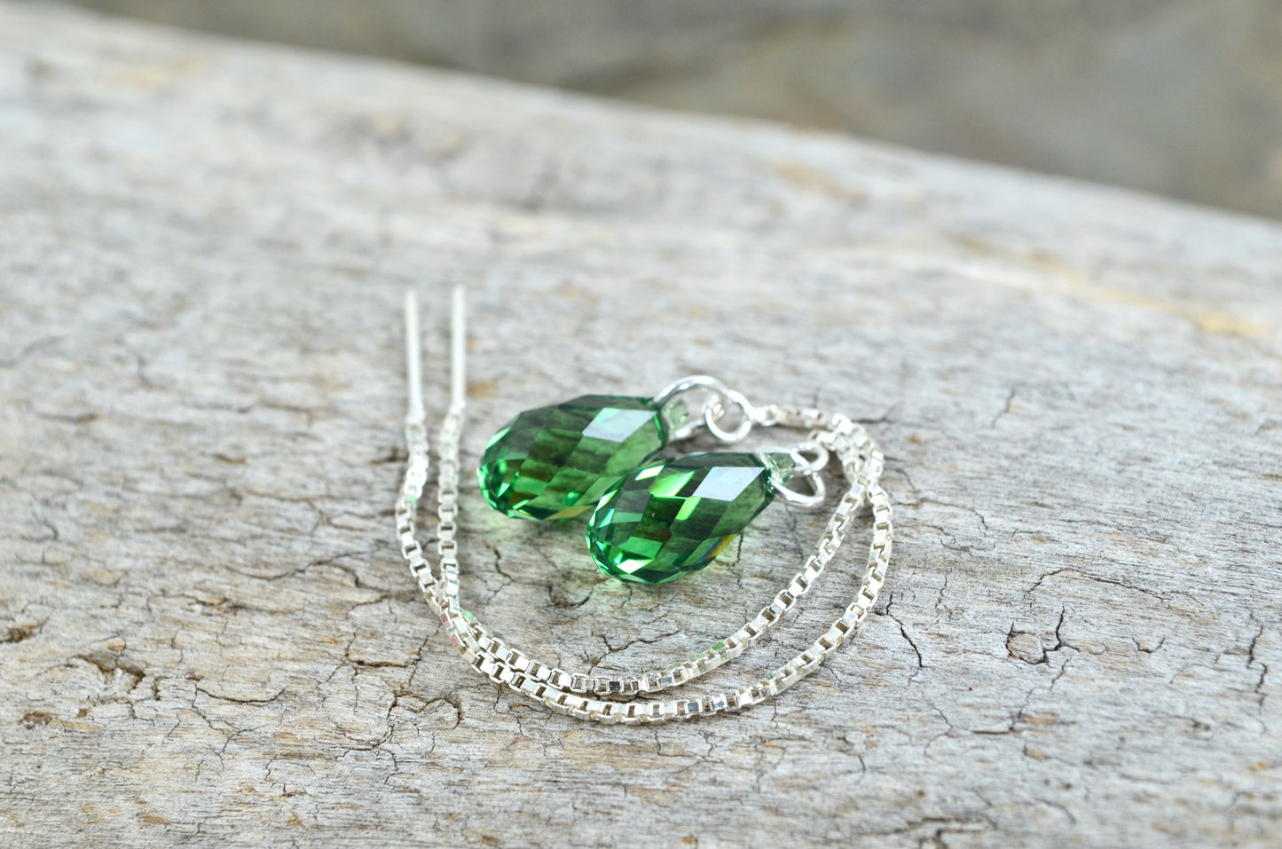 Long Crystal Ear Threaders in Sterling Silver or 14k Gold Filled; Choose your color