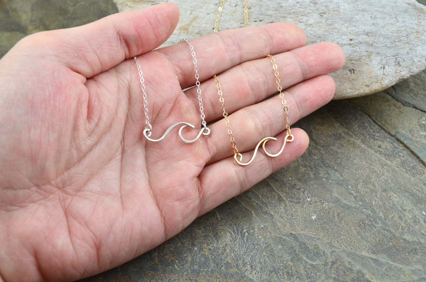 Wave necklace in Sterling Silver or 14k Gold Filled, ocean beach surf jewelry