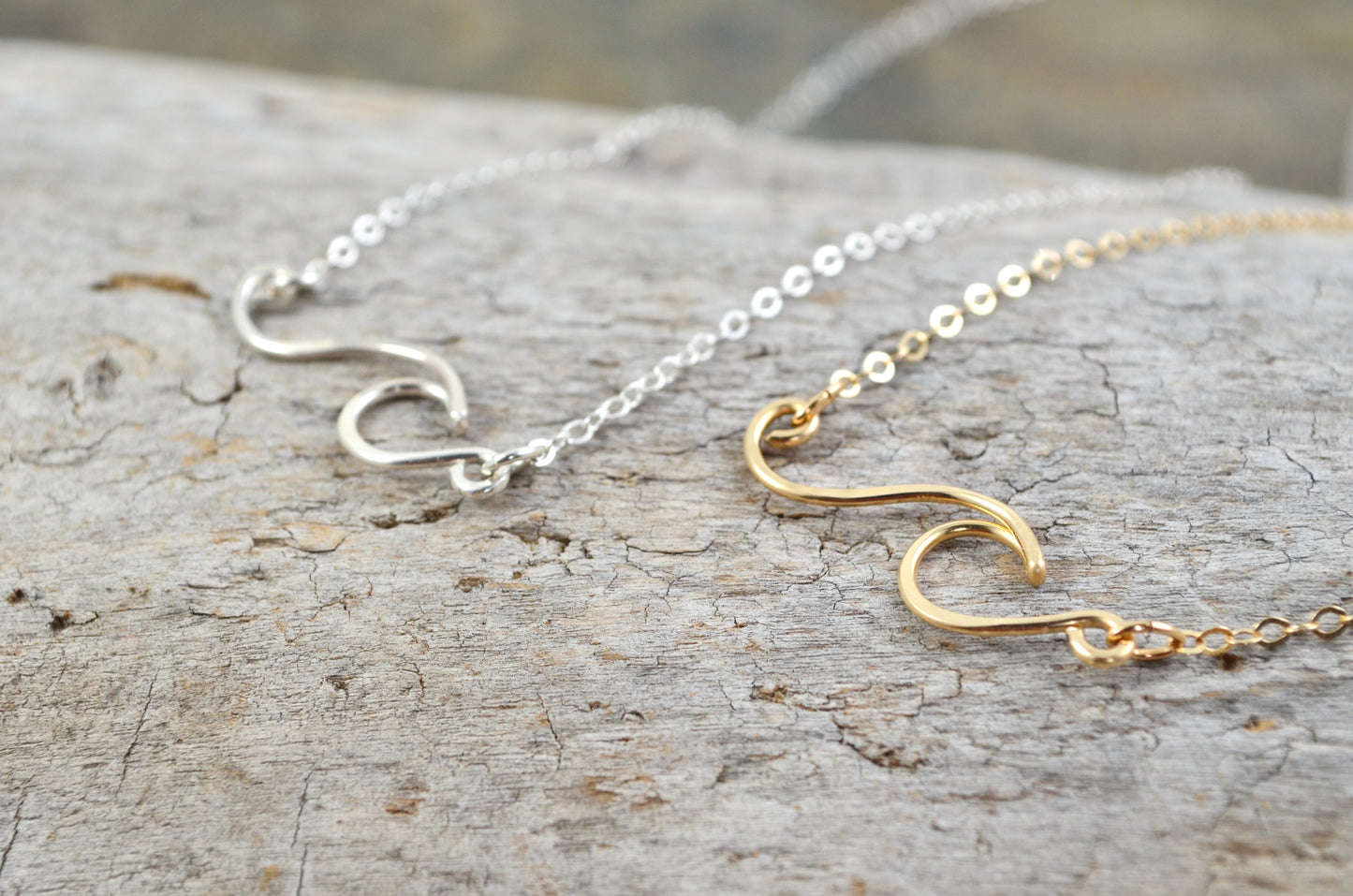 Wave necklace in Sterling Silver or 14k Gold Filled, ocean beach surf jewelry