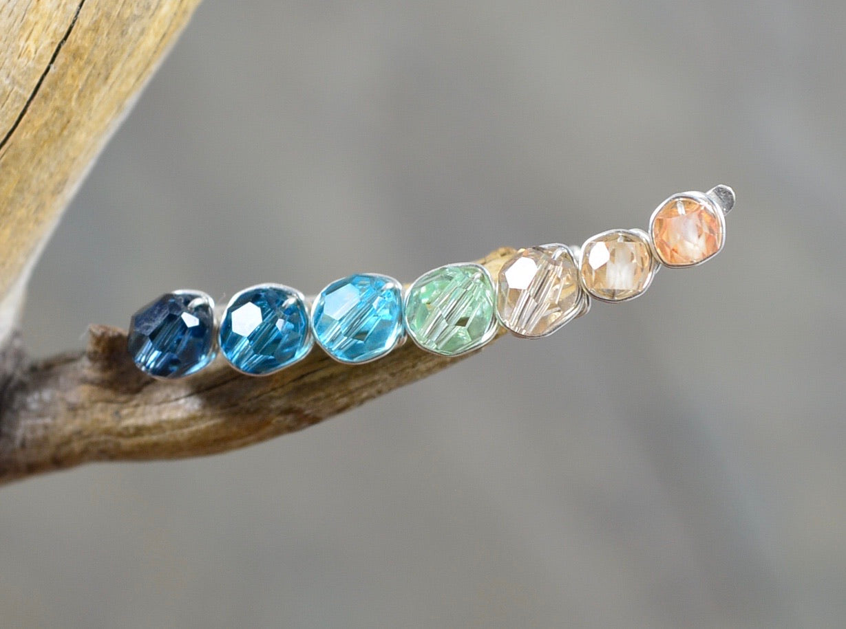 Tropical Bay inspired ombré Crystal Ear Climbers in Sterling Silver or 14k Gold Fill, ear crawler earrings