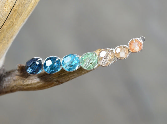 Tropical Bay inspired ombré Crystal Ear Climbers in Sterling Silver or 14k Gold Fill, ear crawler earrings