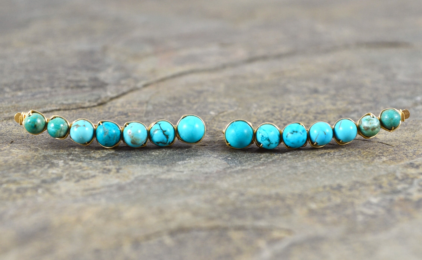 Turquoise Ear Climbers in Sterling Silver or 14k Gold Fill, December Birthstone gemstone earrings