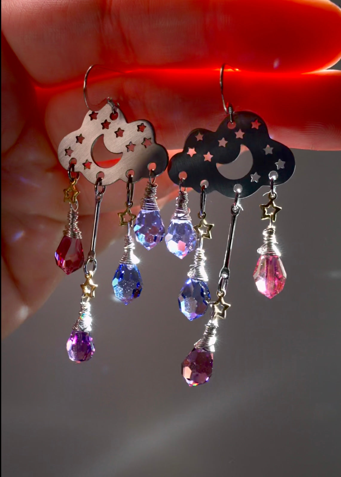 Sunset Ombré Rain Cloud earrings~ Stainless Steel, Sterling Silver, and Brass