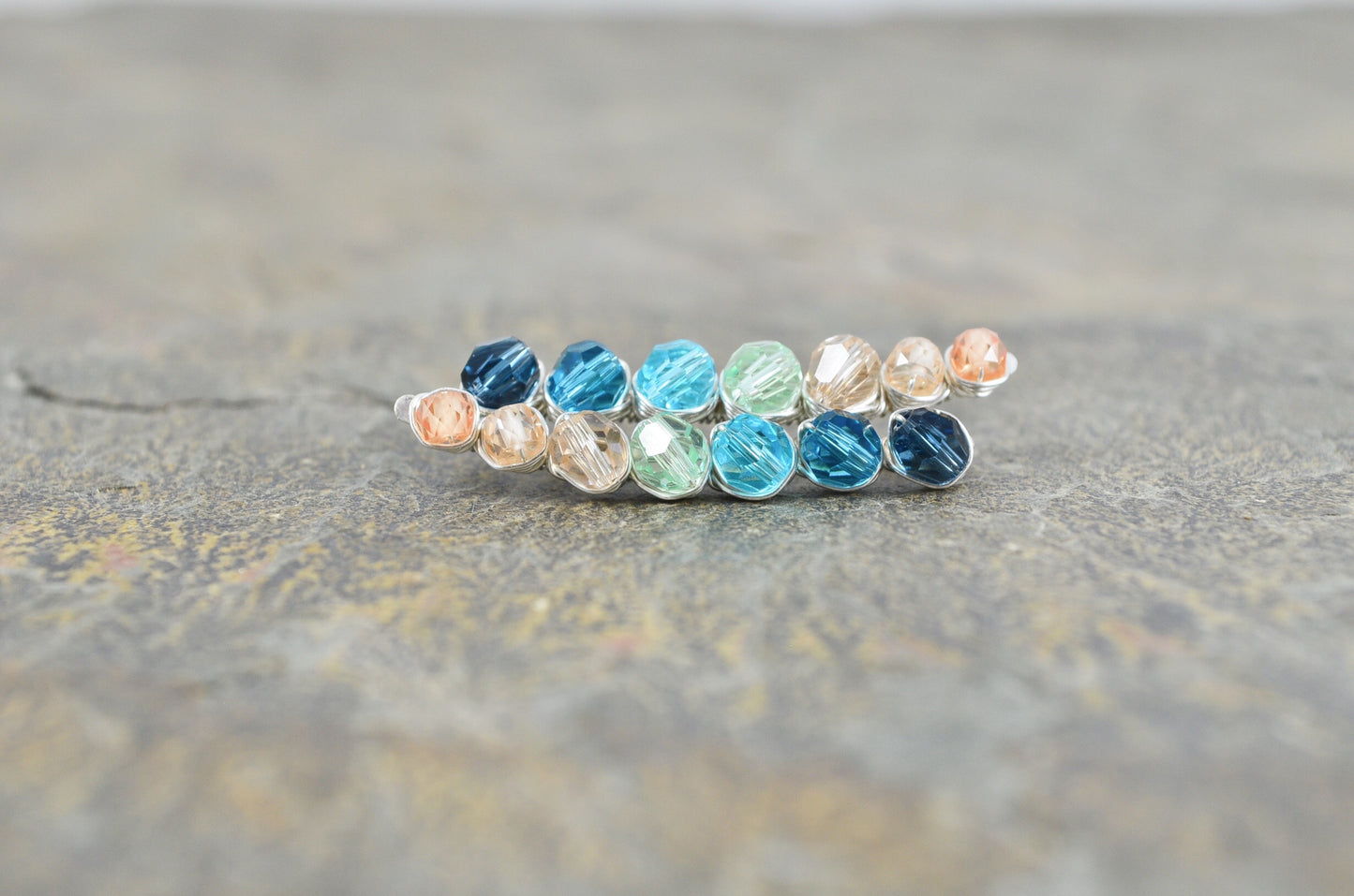 Tropical Bay inspired ombré Crystal Ear Climbers in Sterling Silver or 14k Gold Fill, ear crawler earrings