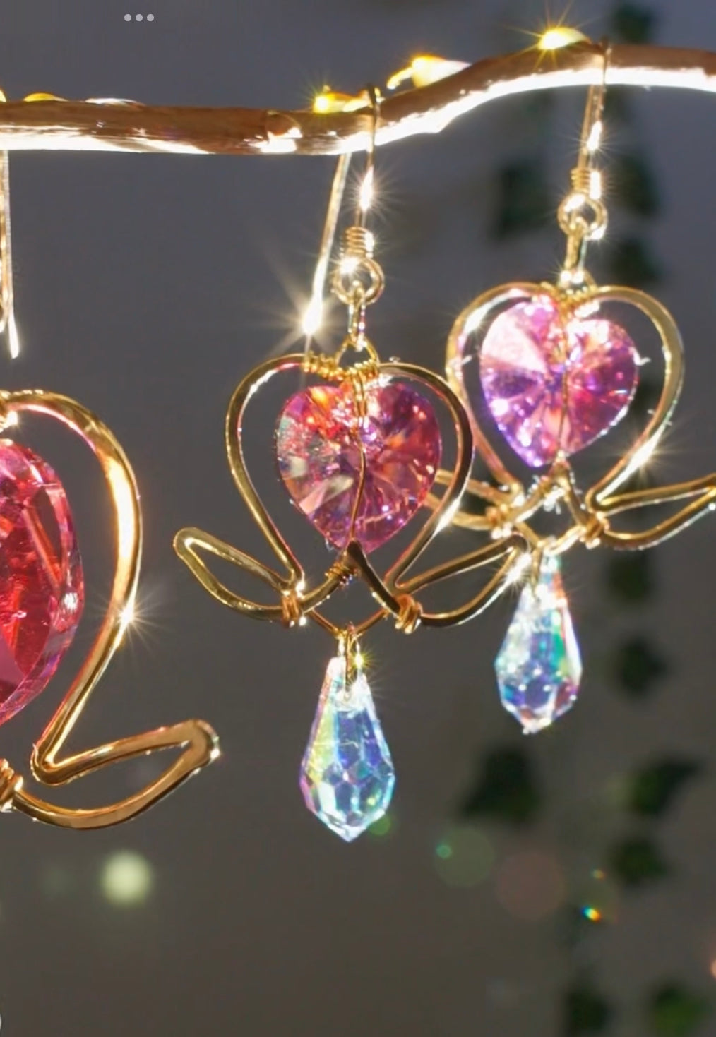 Preorder- Small Bleeding Heart Flower Earrings— Choose your Crystal Color