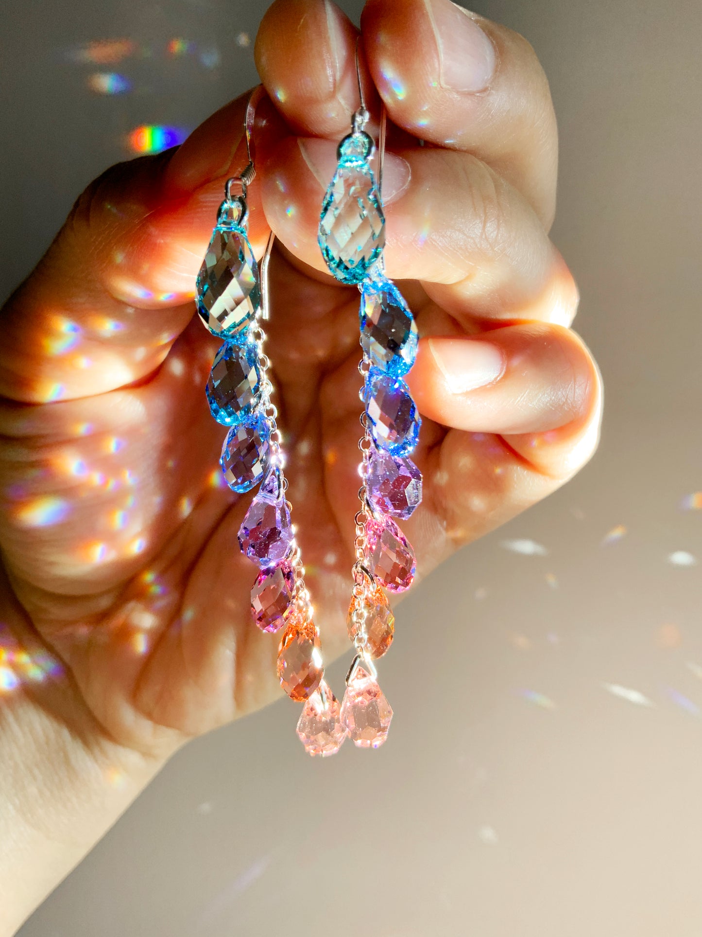 "Joie de Vivre" ~ *Luxe* Ombré Pastel Crystal Waterfall earrings, Aqua Violet Pink, Sterling Silver or 14k Gold-Filled