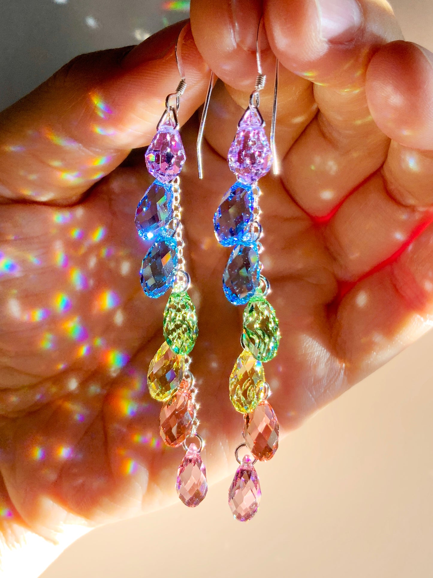 *Luxe* Ombré Pastel Rainbow Crystal Waterfall earrings, Sterling Silver or 14k Gold-Filled