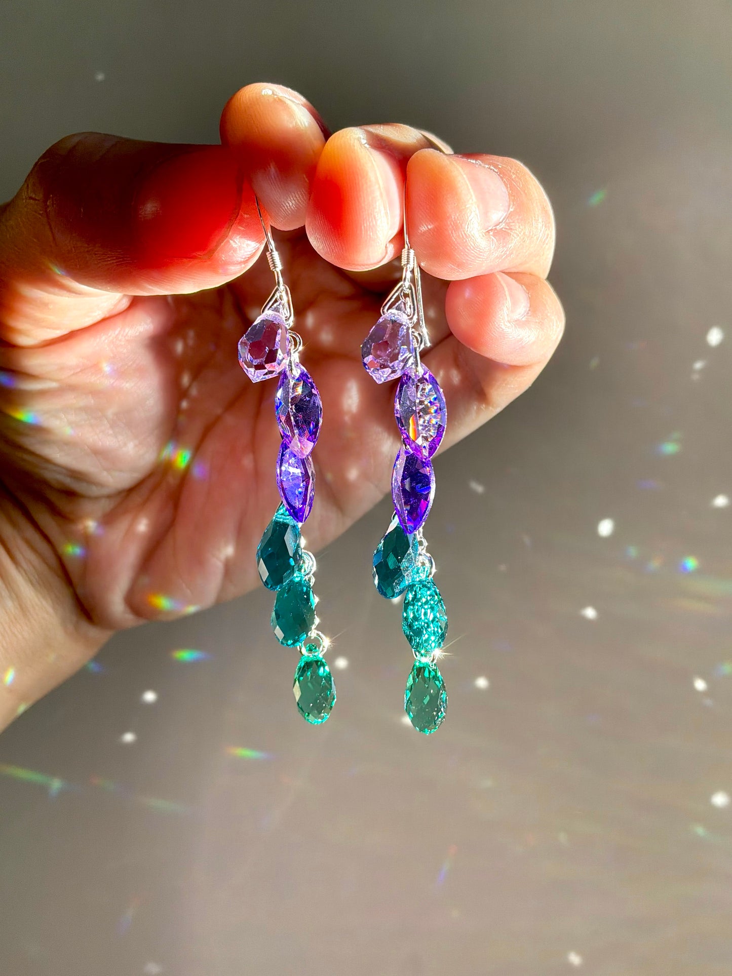 "Sea Maiden" ~ *Luxe* Ombré Crystal Waterfall earrings with Rare Crystals, Sterling Silver or 14k Gold-Filled
