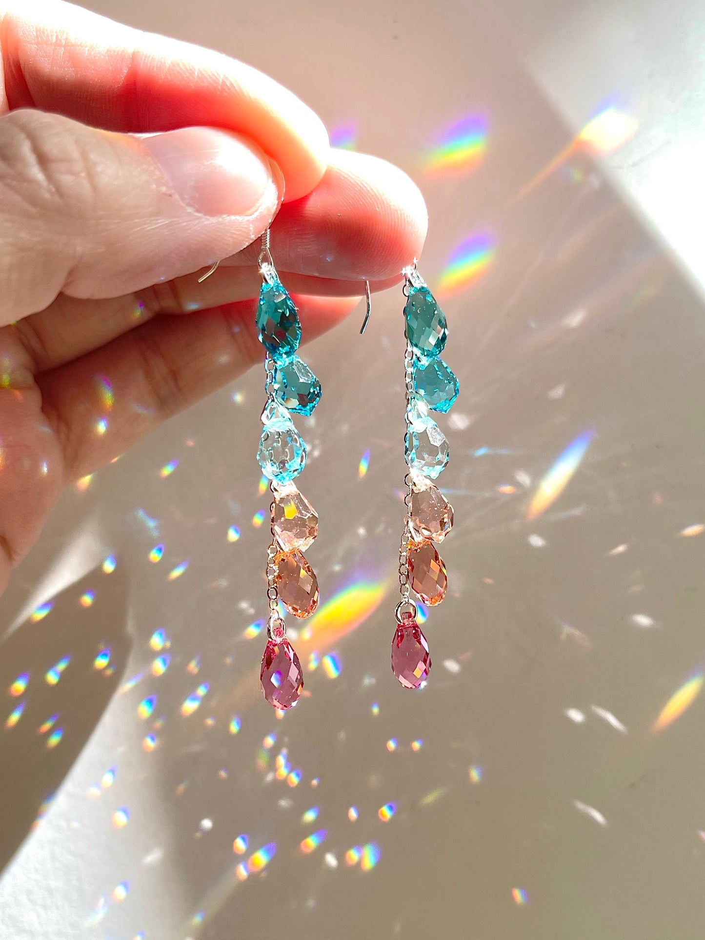 "Sunrise Raindrops" ~ *Luxe* Ombré Crystal Waterfall earrings, Sterling Silver or 14k Gold-Filled