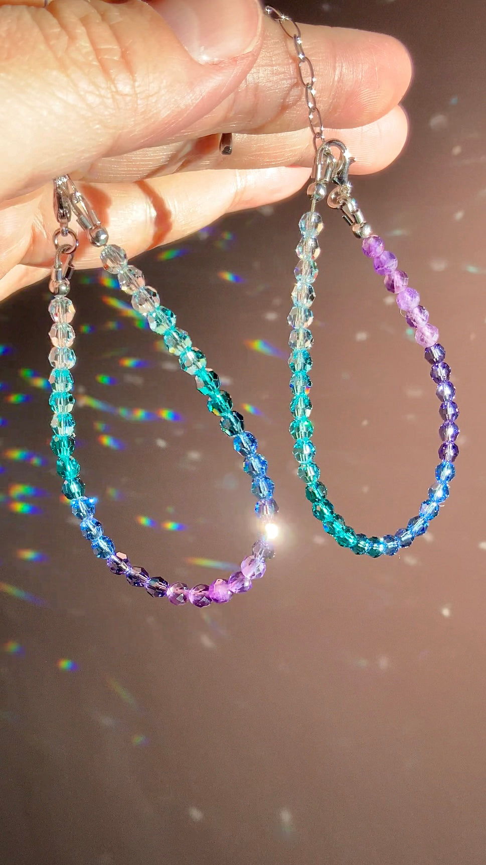 Matching Amethyst Lagoon Ombré Crystal and Gemstone Bracelet, Adjustable Length