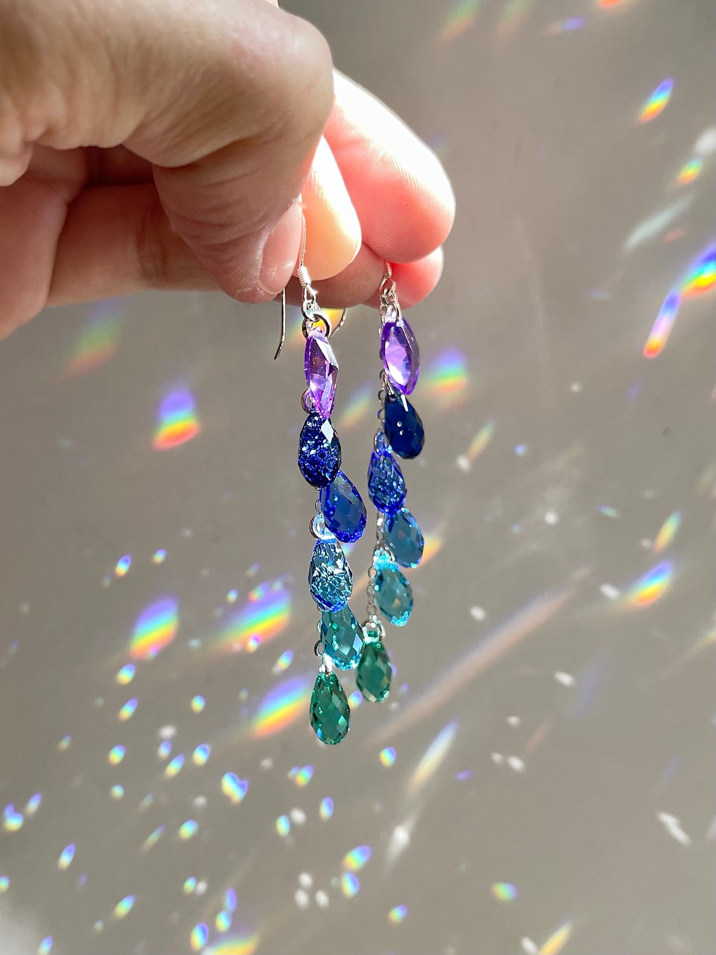 "Siren’s Song" ~ *Luxe* Ombré Crystal Waterfall earrings with Purple, Sterling Silver or 14k Gold-Filled