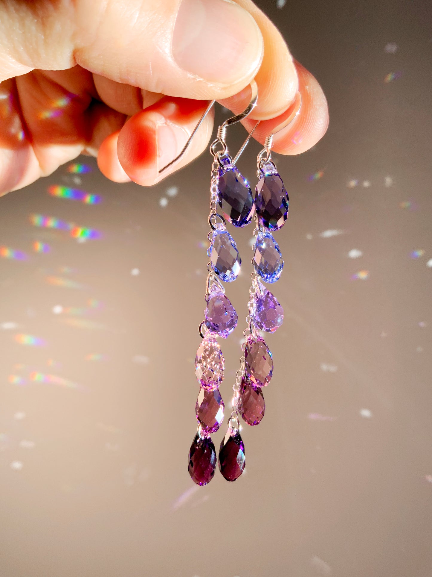 "Lilac & Lavender" ~ *Luxe* Ombré Crystal Waterfall earrings, Sterling Silver or 14k Gold-Filled, indigo violet purple