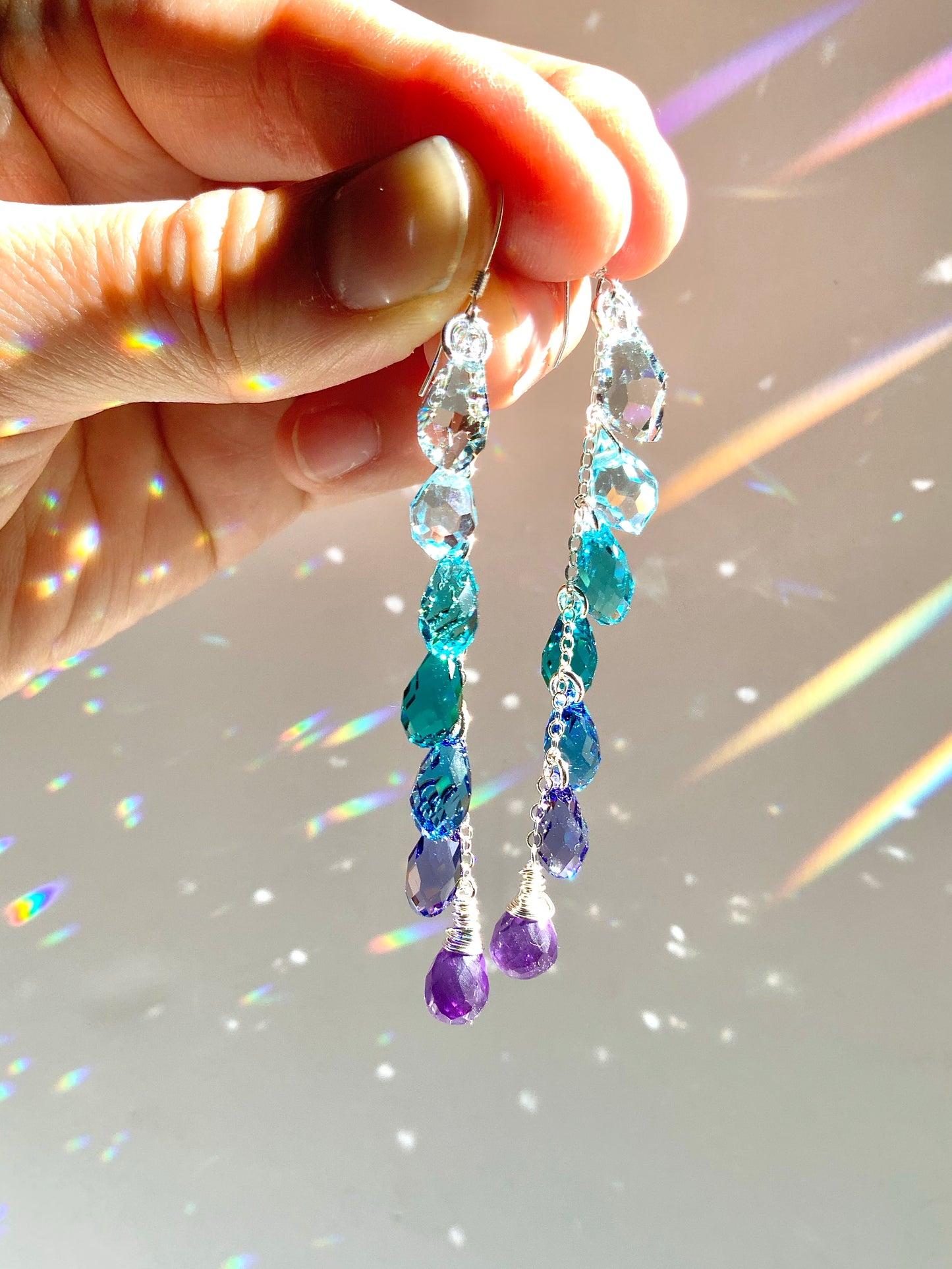 "Amethyst Lagoon" ~ *Luxe* Ombré Crystal Waterfall earrings with Super Rare Colors, Sterling Silver or 14k Gold-Filled