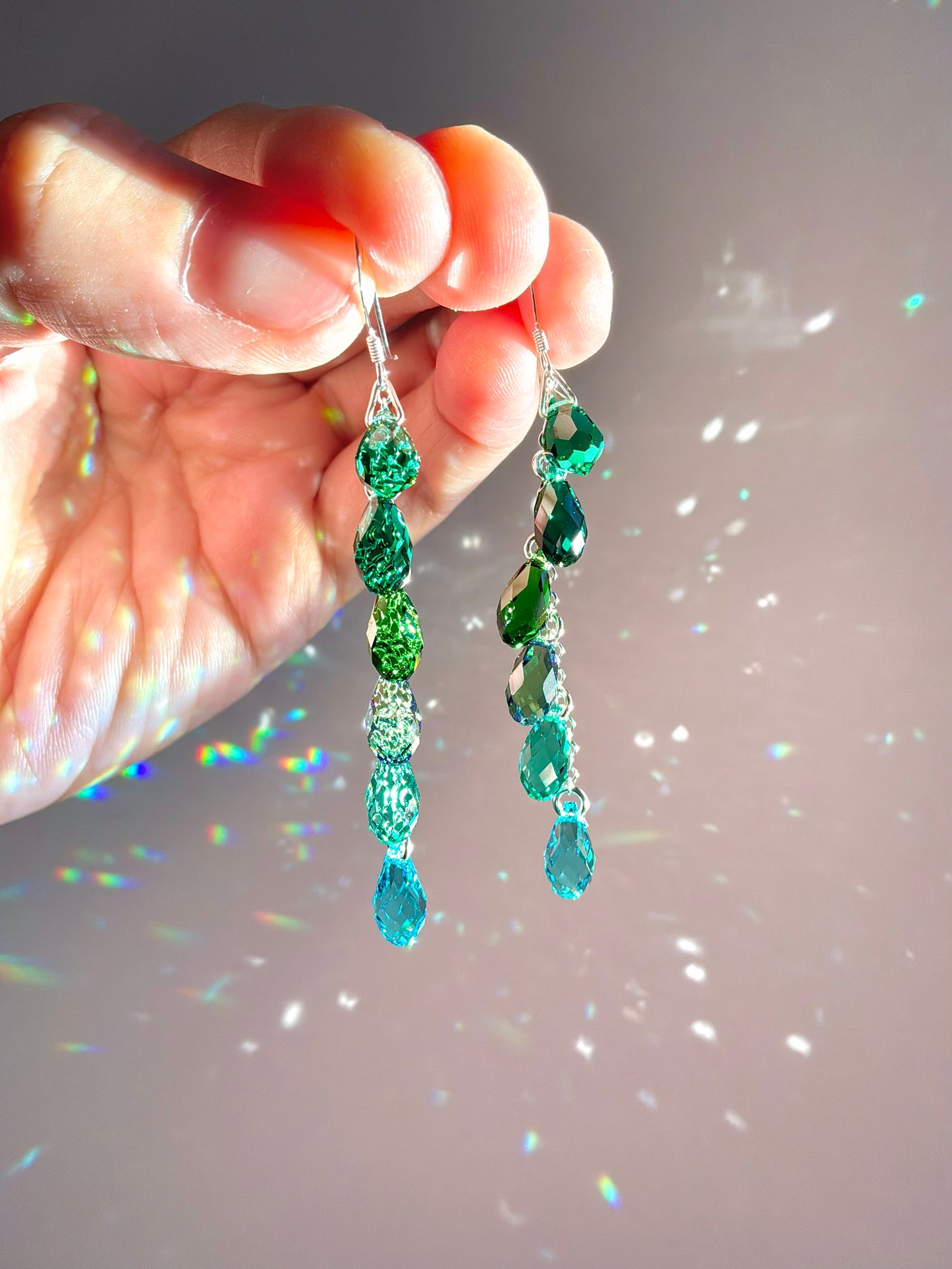 "Forest Springs" ~ *Luxe* Ombré Crystal Waterfall earrings, Sterling Silver or 14k Gold-Filled, Dark Emerald Green jewelry (Copy)