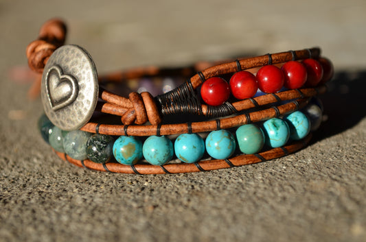 *Clearance* OG MargayB Gemstone Leatherwrap Bracelets, naturally dyed Leather made in USA