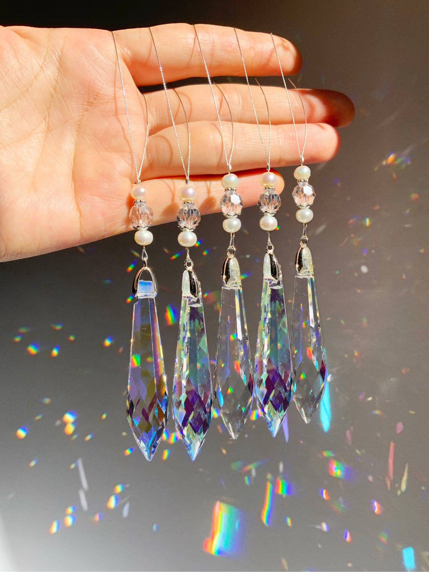 Icicles for Christmas Tree Ornaments ~ Winter Yule Freshwater Pearl, Crystal Prism Suncatcher home decor rainbow maker