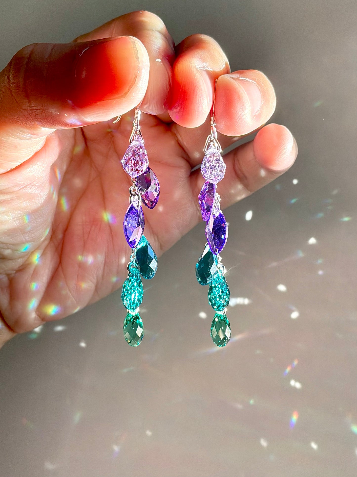 "Sea Maiden" ~ *Luxe* Ombré Crystal Waterfall earrings with Rare Crystals, Sterling Silver or 14k Gold-Filled
