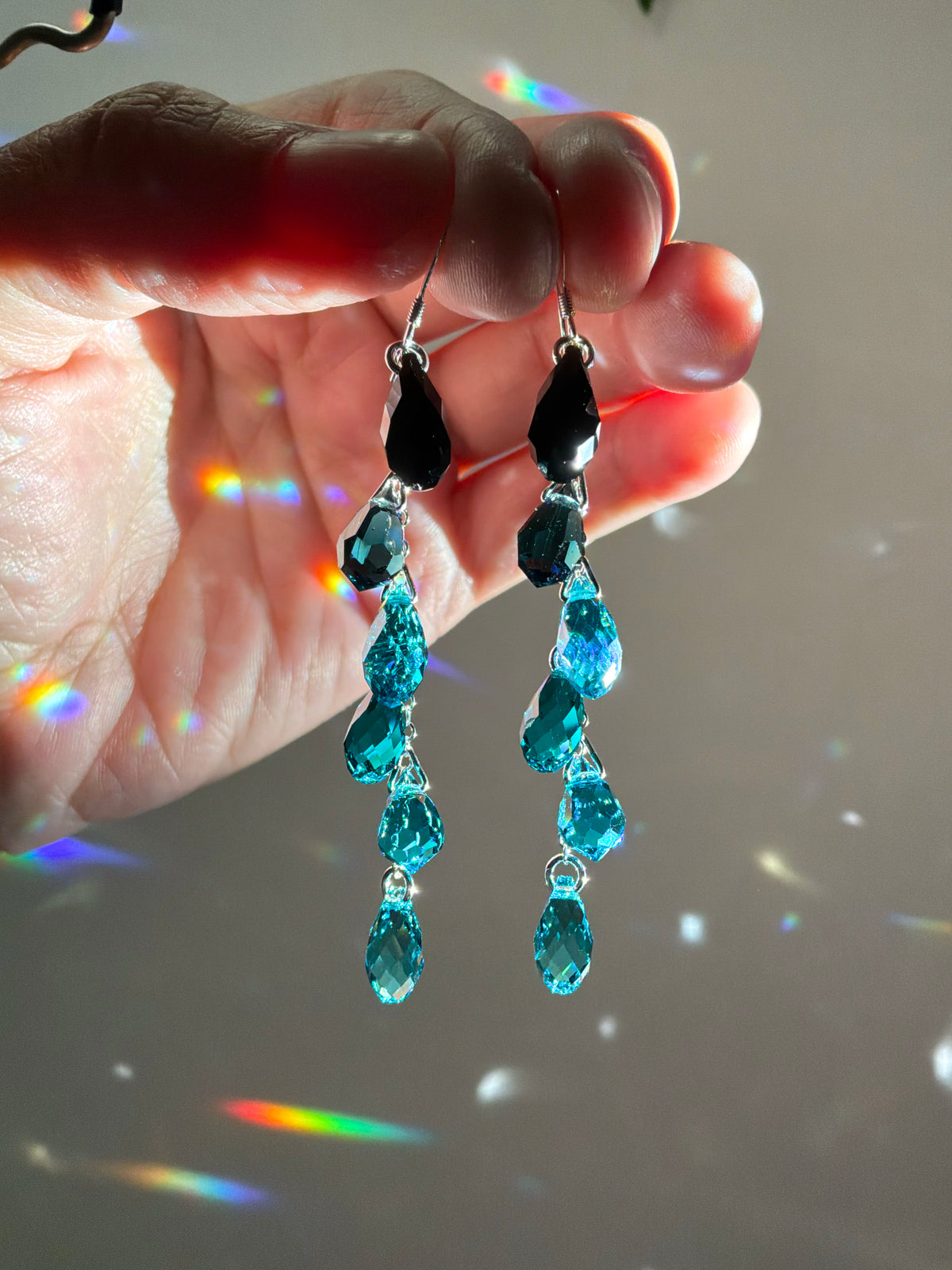 Ombré Black Series ~ *Luxe* Crystal Waterfall Earrings, Sterling Silver or 14k Gold-Filled, Purple Blue Teal Green Pink