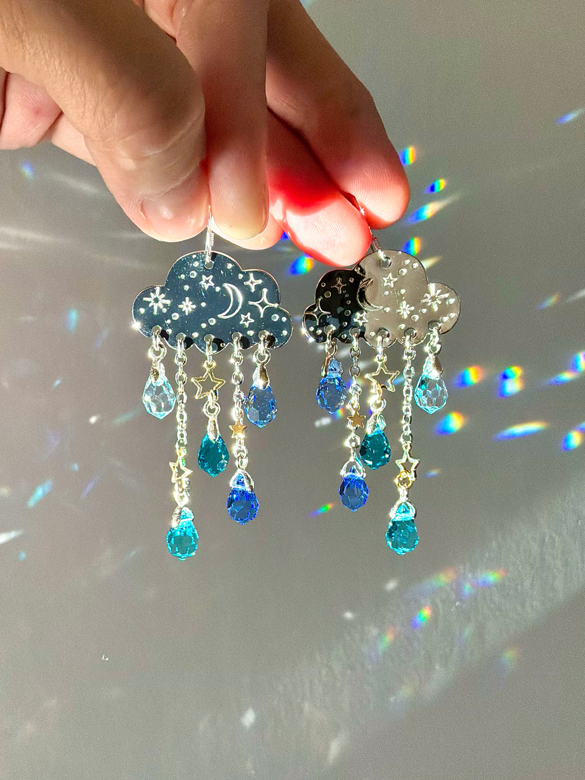 Ombré Blue Aqua Rain Cloud earrings~ Stainless Steel, Sterling Silver, and Brass