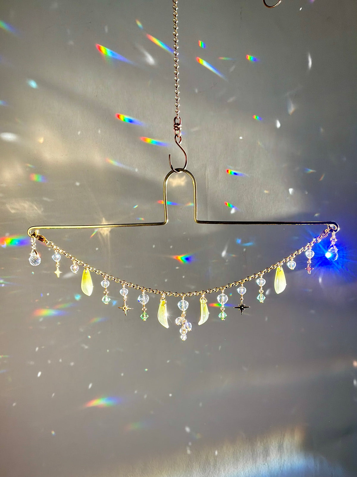 Lily of the Valley Moon Car Mirror Chain, 18k Gold-Plated May Birthflower Crystal Prism Suncatcher, car hanger