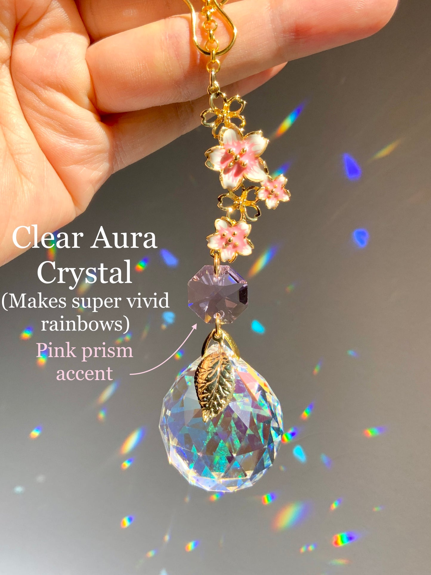 Sakura Crystal Rear View Mirror Car Charm, 18k Gold-Plated Cherry Blossom festival auto decoration accessories
