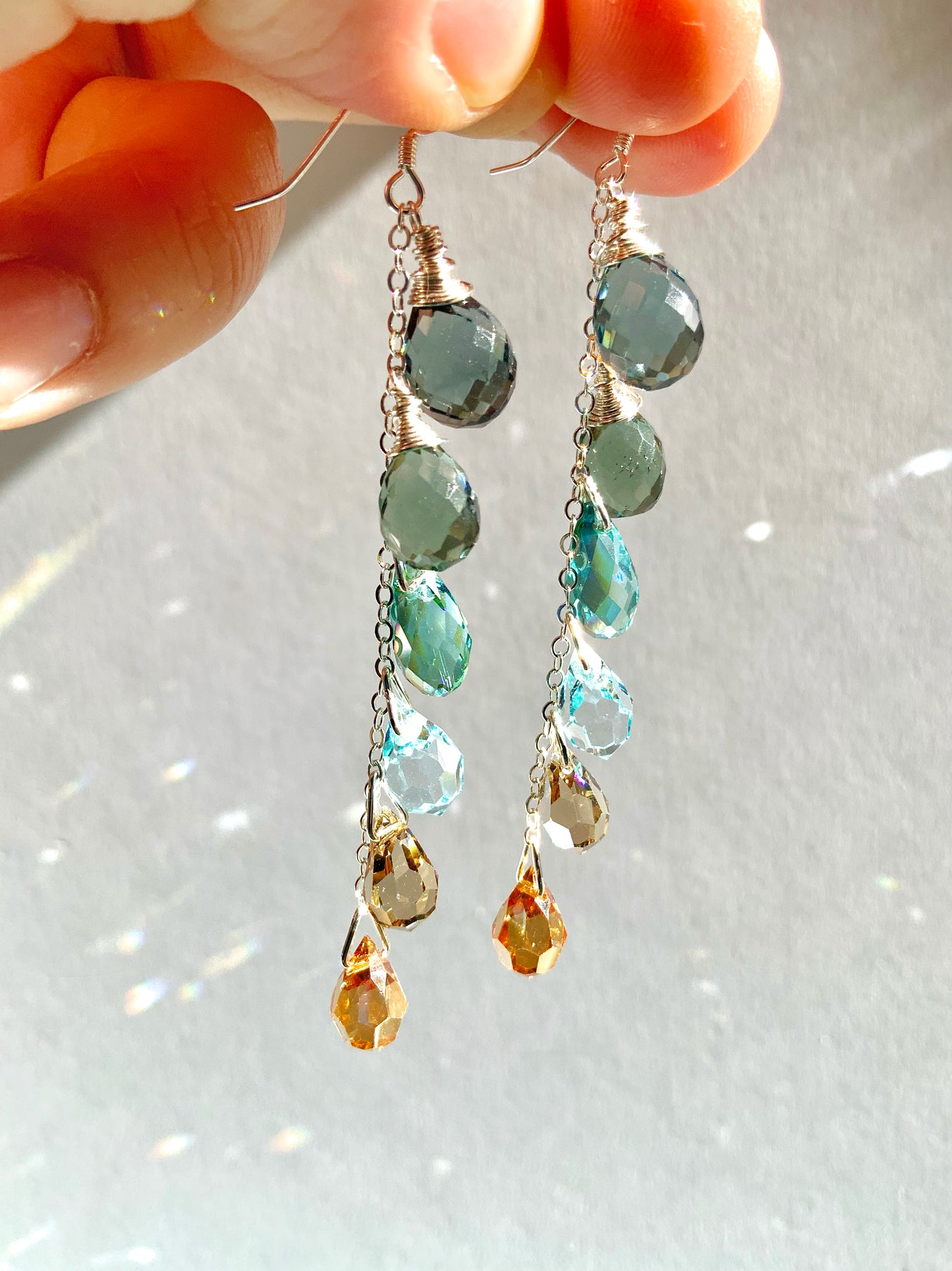 "River Stone" ~ *Luxe* Ombré Crystal Waterfall earrings with Super Rare Colors, Sterling Silver or 14k Gold-Filled