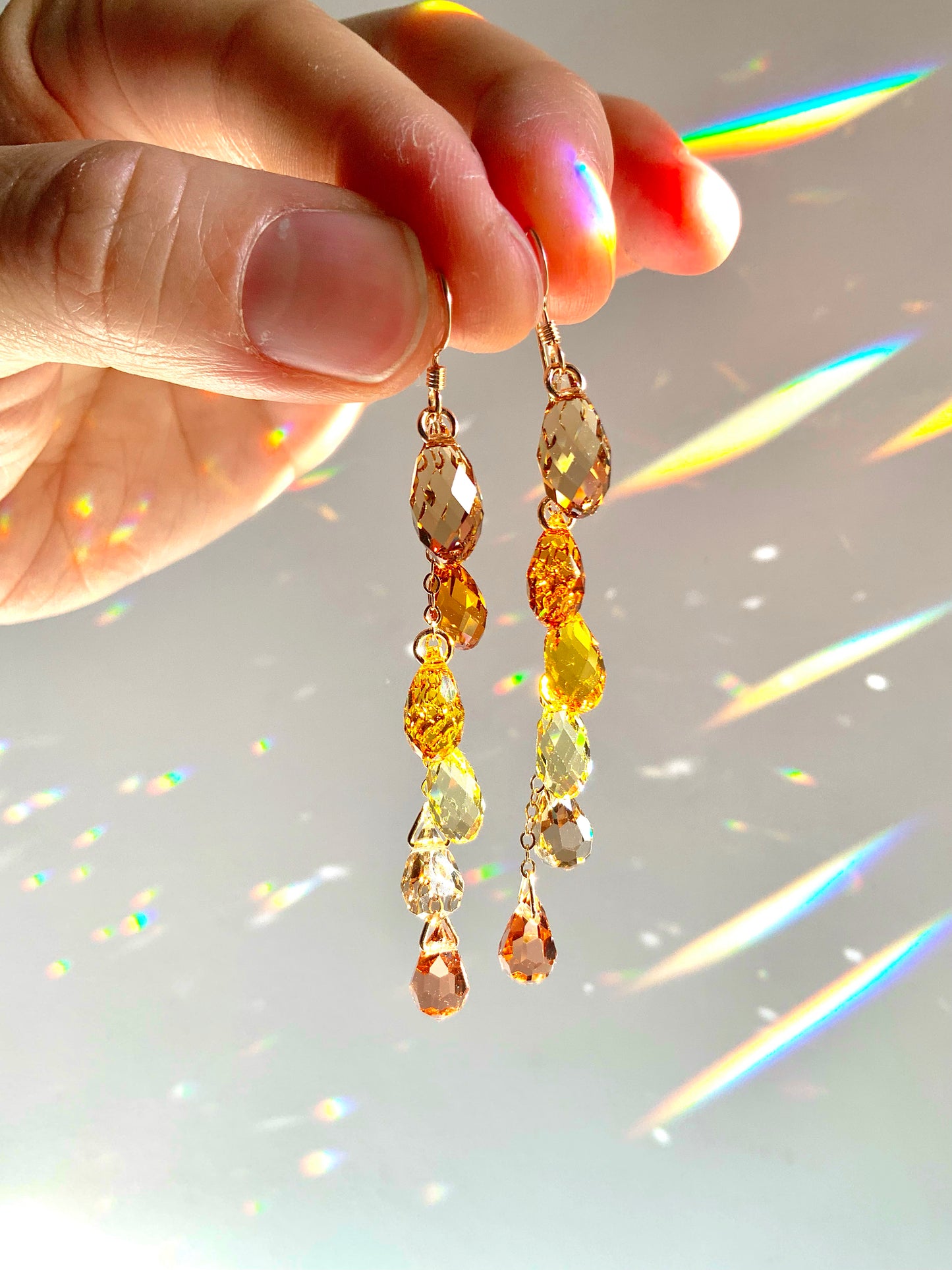 "Apricot Blush" ~ *Luxe* Ombré Crystal Waterfall earrings with Super Rare Color, Sterling Silver or 14k Gold-Filled