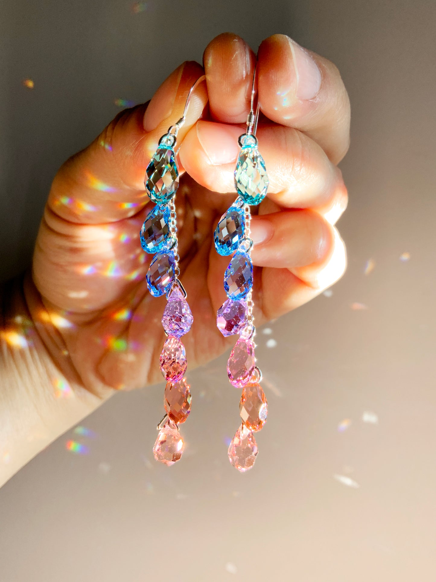 "Joie de Vivre" ~ *Luxe* Ombré Pastel Crystal Waterfall earrings, Aqua Violet Pink, Sterling Silver or 14k Gold-Filled